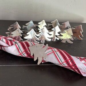 Silver Metal Christmas Tree Napkin Rings | Set of 12‎ | Holiday Table Decor